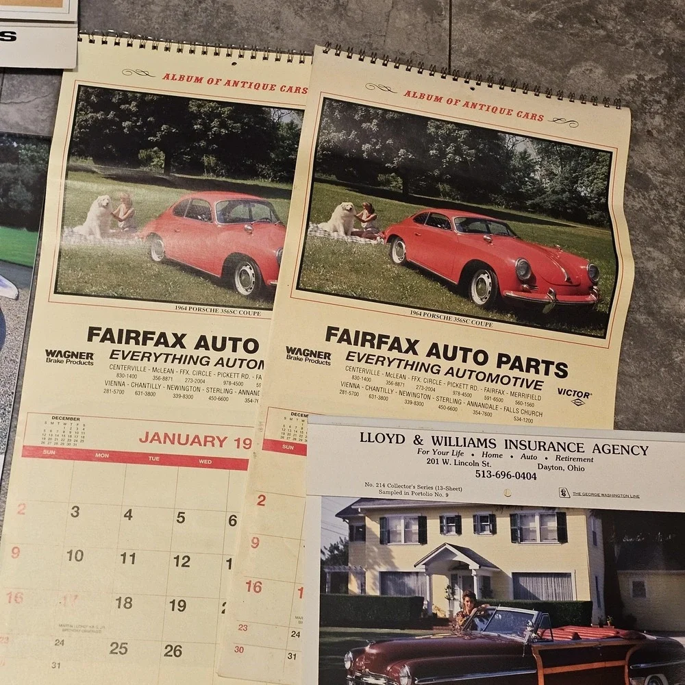 Vintage Old Cars Collector Car Calendar Lot 1990s Tops Cleaners Advertising USA